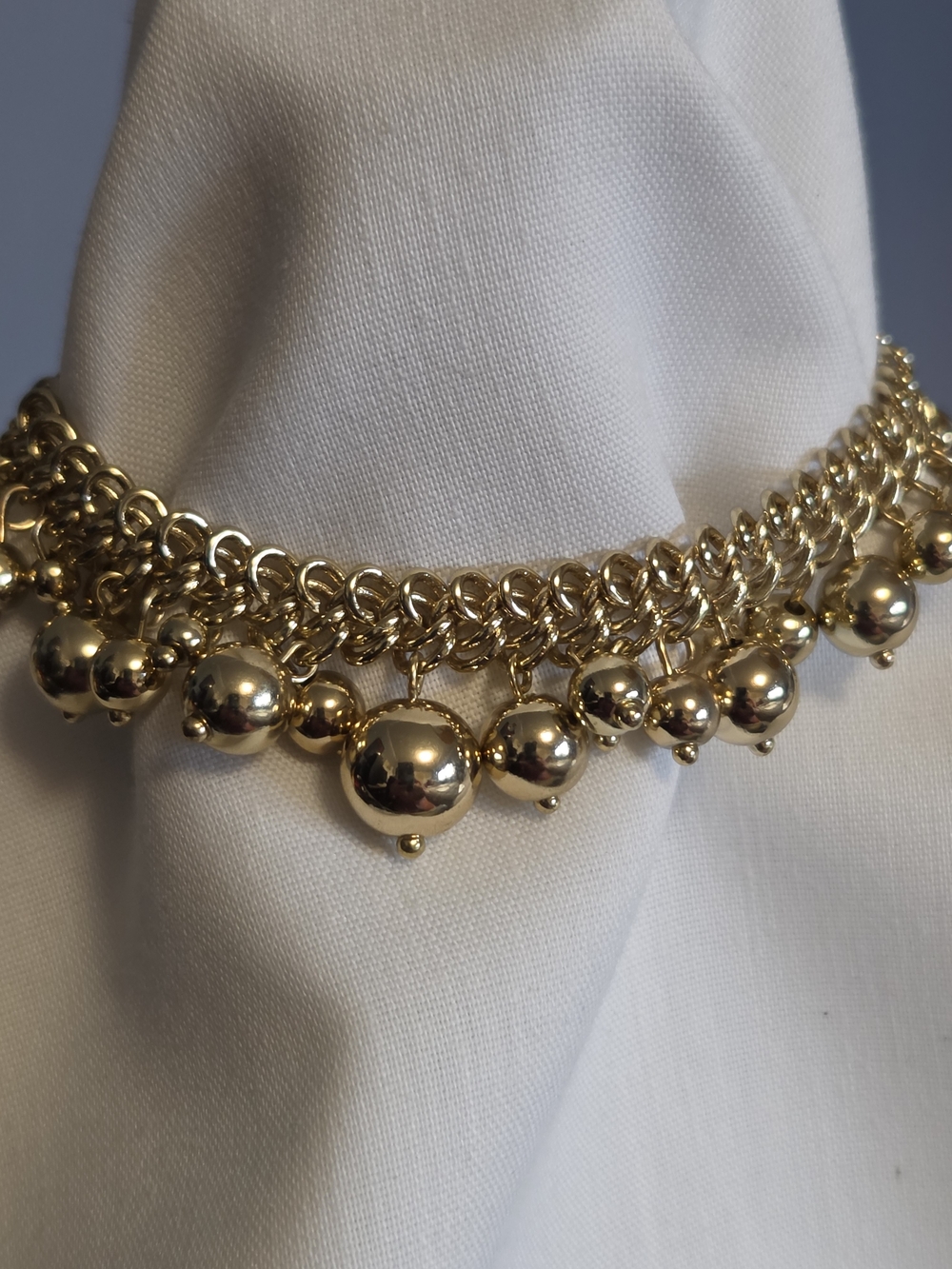 Unsigned Napier 7.5" Gold-Tone Woven Chain Ball Fringe Bracelet